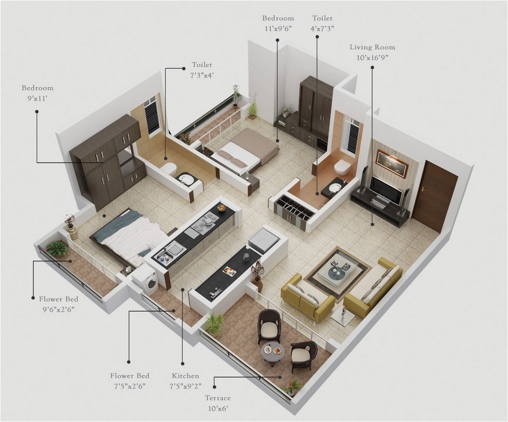 2 Bedroom Home Plan 2 Bedroom Apartment House Plans