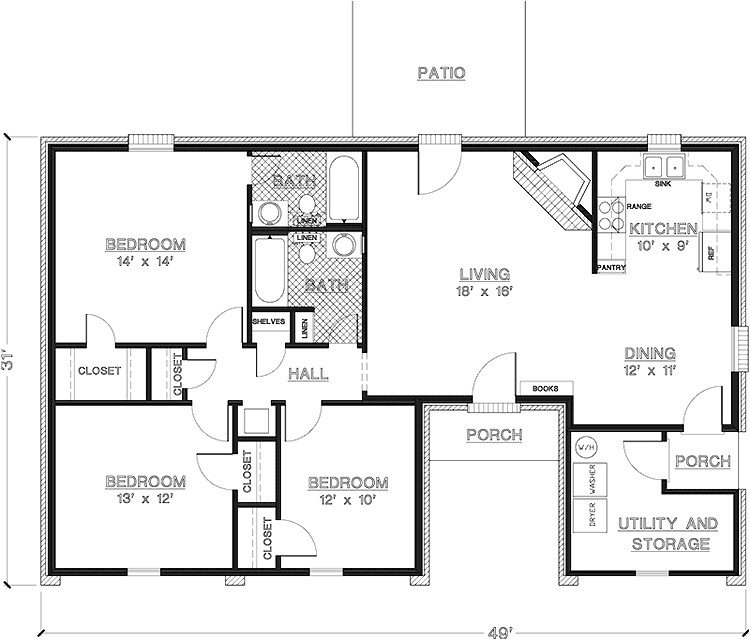 2 Br 2 Ba House Plans 2 Bedroom House Plans 1000 Square Feet Home Plans