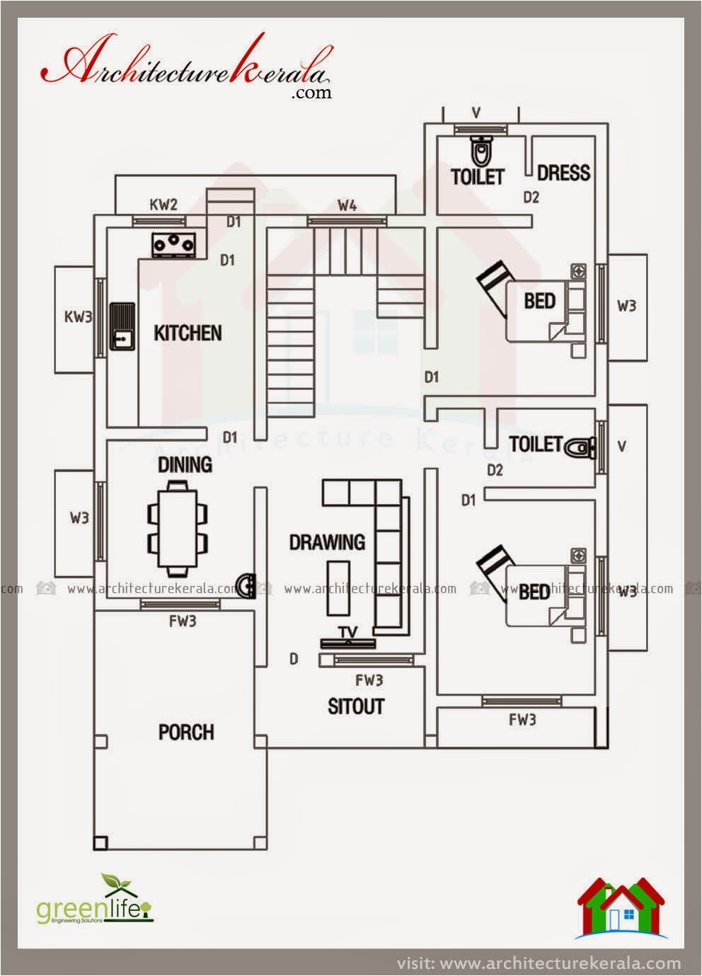 2000 Sq Ft Home Plan Below 2000 Square Feet House Plan and Elevation