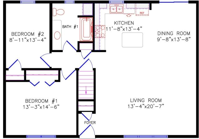 28×40 Two Bedroom House Plans Floor Plan 28×40 Two Bedroom House Plans Floor Plan