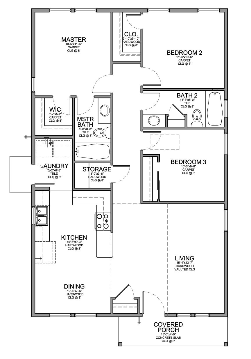 3 Bedroom Floor Plans Homes Floor Plan for A Small House 1 150 Sf with 3 Bedrooms and