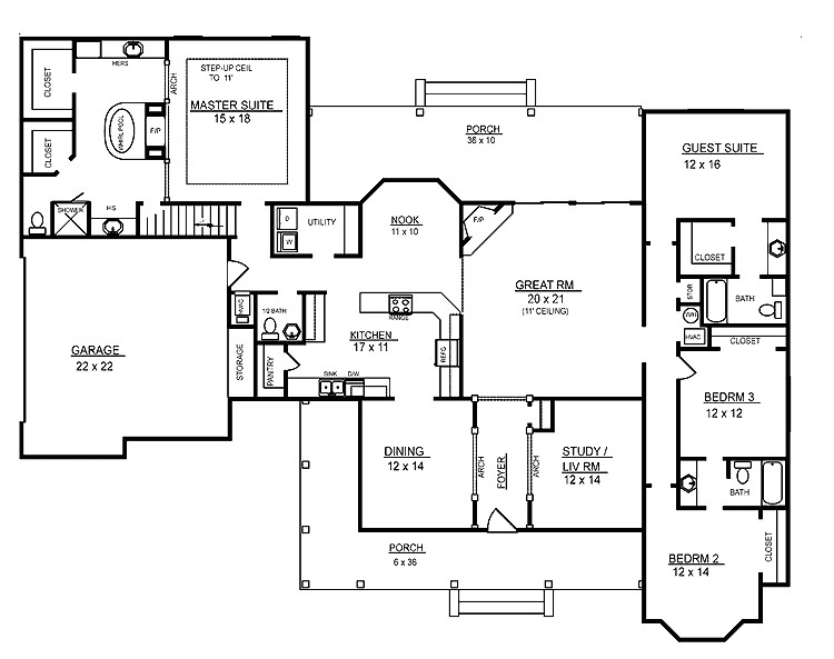 4 Bedroom Home Floor Plans 4 Room House Plans Home Plans Homepw26051 2 974 Square