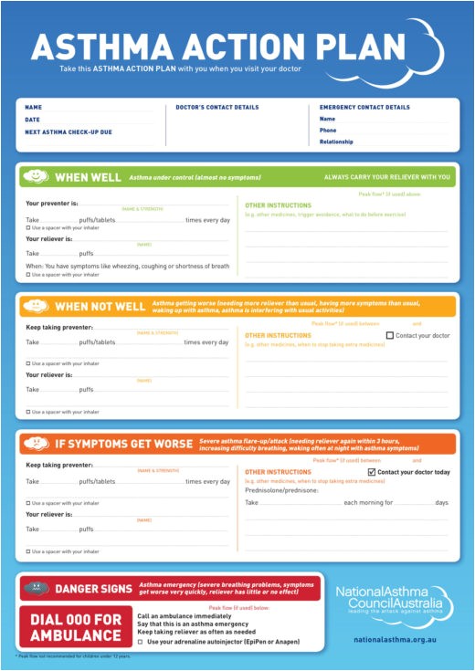 Asthma Home Management Plan Of Care asthma Action Plans by National asthma Council Australia