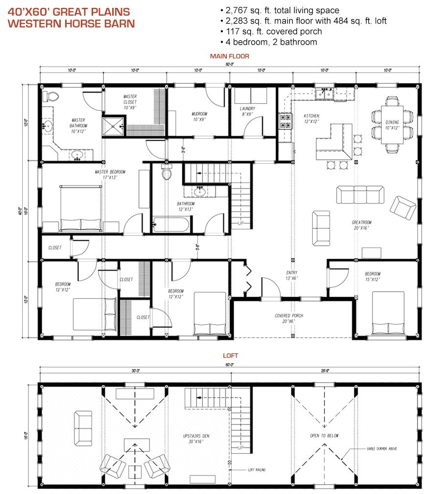 Barn Home Floor Plans 40×60 Floor Plan Pre Designed Great Plains Western Horse