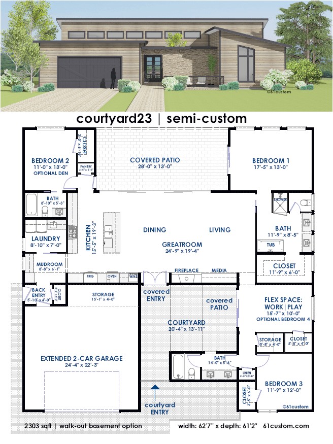 Custom Modern Home Plans Courtyard23 Semi Custom Home Plan 61custom Custom Modern Home Plans Courtyard23 Semi Custom Home Plan 61custom