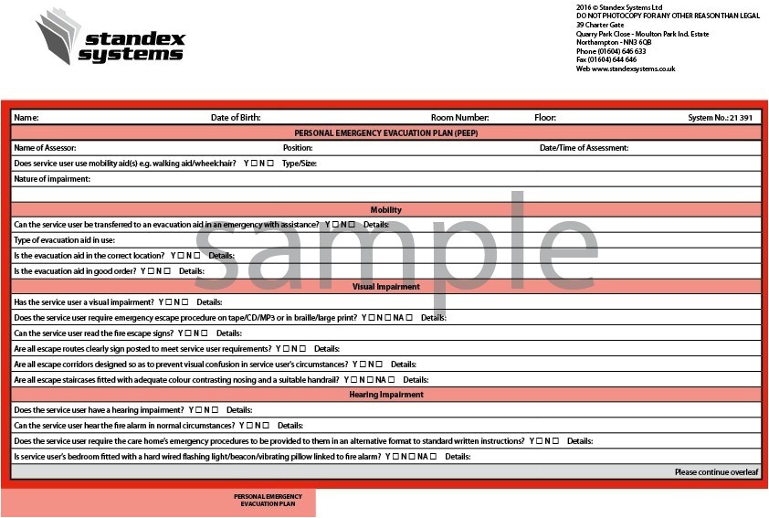 Emergency Contingency Plan for Care Homes 21 391 Personal Emergency Evacuation form Peep Standex Emergency Contingency Plan for Care Homes 21 391 Personal Emergency Evacuation form Peep Standex