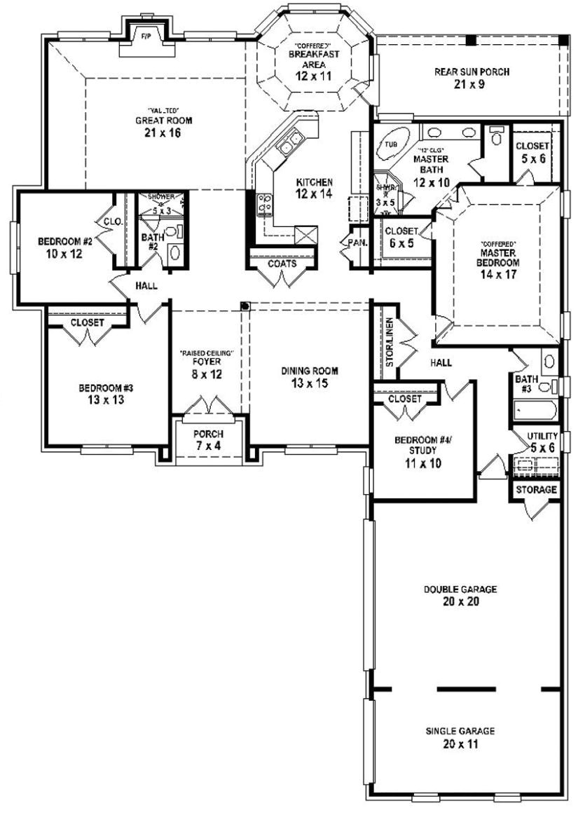 Floor Plans for A 4 Bedroom 2 Bath House 654254 4 Bedroom 3 Bath House Plan House Plans Floor