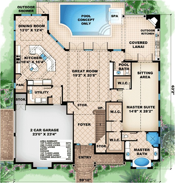 Florida Home Plans with Lanai Covered Lanai with Fireplace 66288we 1st Floor Master Florida Home Plans with Lanai Covered Lanai with Fireplace 66288we 1st Floor Master