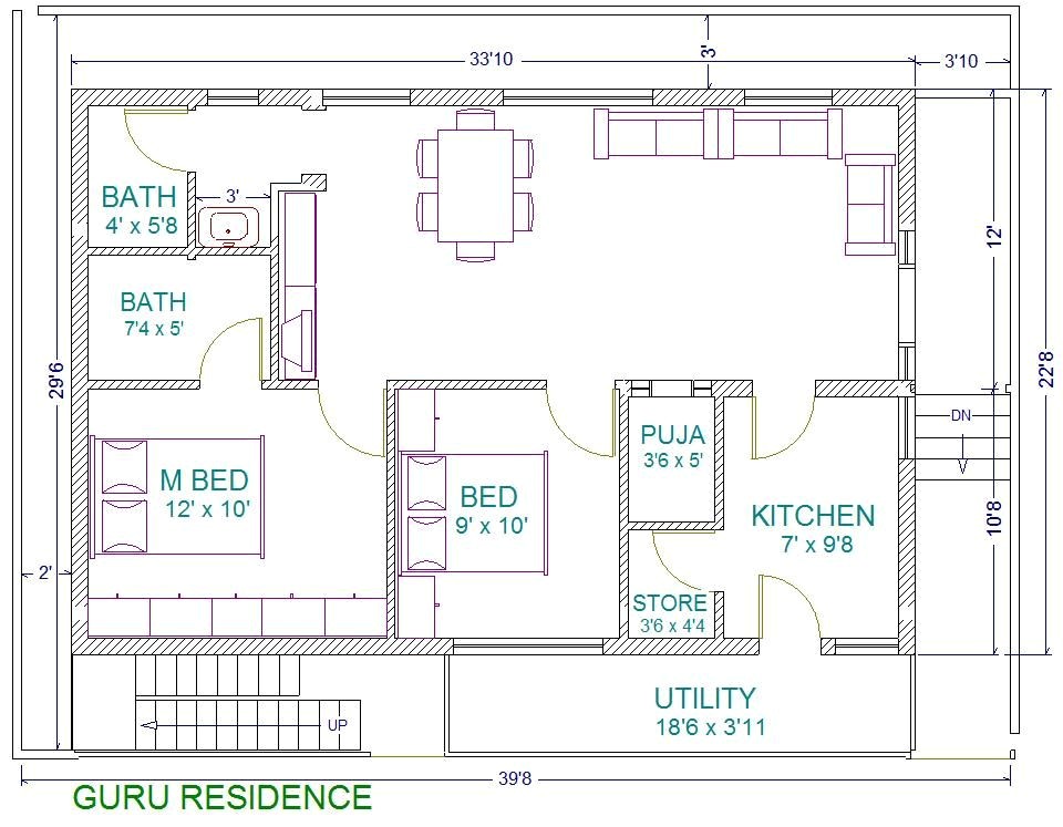 House Plan for 30×40 Site 30×40 2 Bedroom House Plans Plans for East Facing Plot House Plan for 30×40 Site 30×40 2 Bedroom House Plans Plans for East Facing Plot