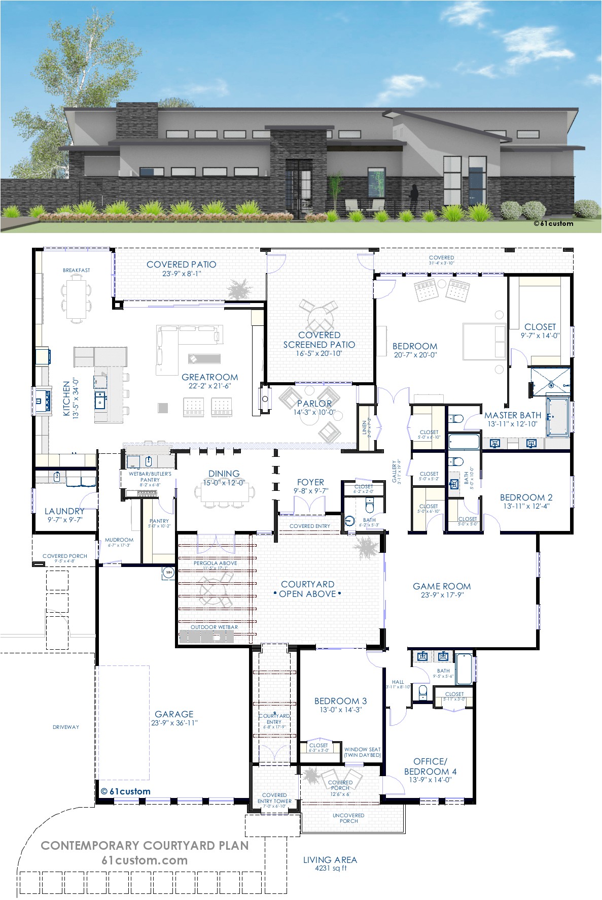 Modern Courtyard Home Plans Contemporary Courtyard House Plan 61custom Modern