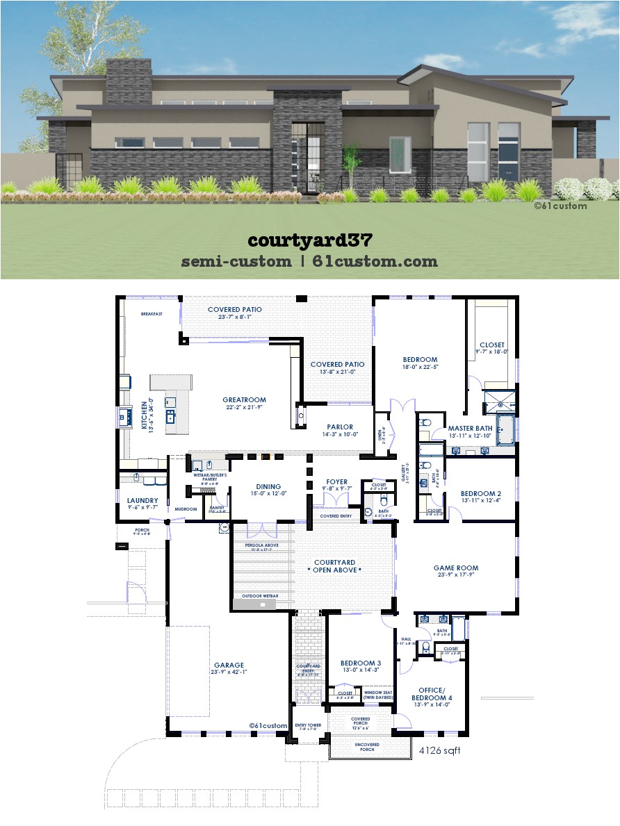 Modern Home Plan Modern Courtyard House Plan 61custom Contemporary Modern Home Plan Modern Courtyard House Plan 61custom Contemporary