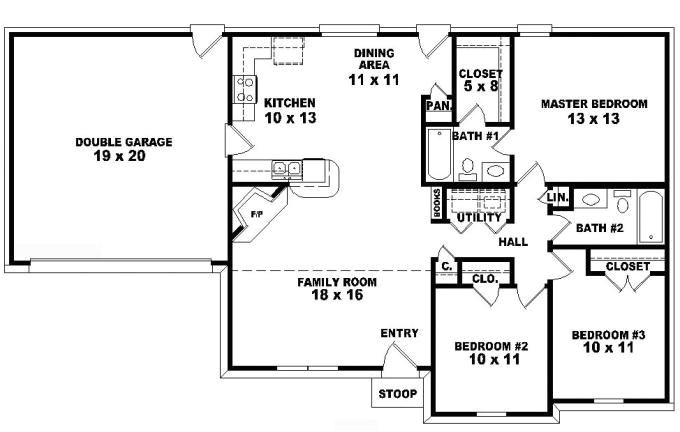 One Floor House Plans 3 Bedrooms One Story Ranch Style House Plans One Story 3 Bedroom 2