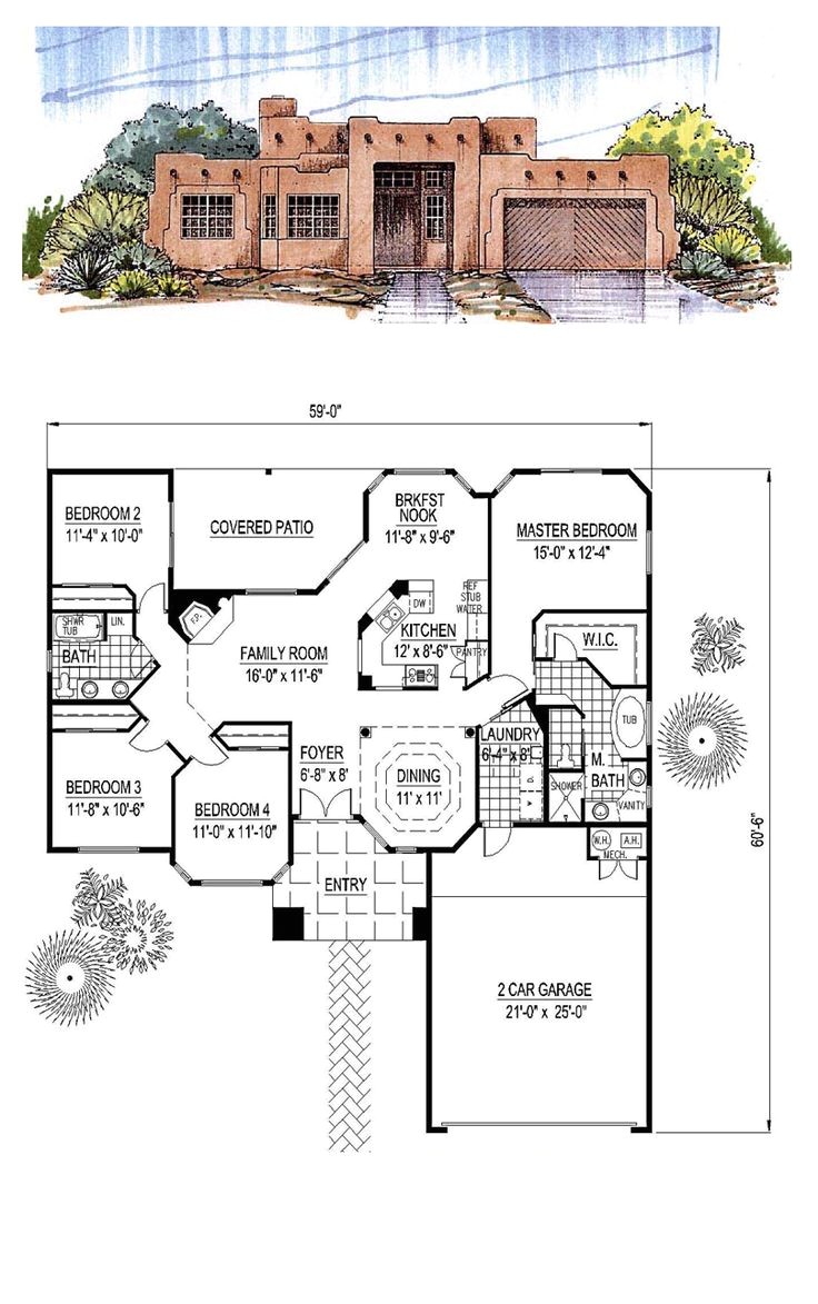 Santa Fe Style Home Plans Santa Fe southwest House Plan 54678 Santa Fe Style Home Plans Santa Fe southwest House Plan 54678