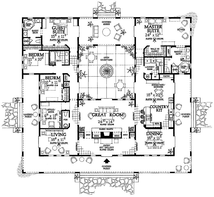 Spanish Style Homes Floor Plans An Interior Courtyard Plan Dream Floor Plans Pinterest