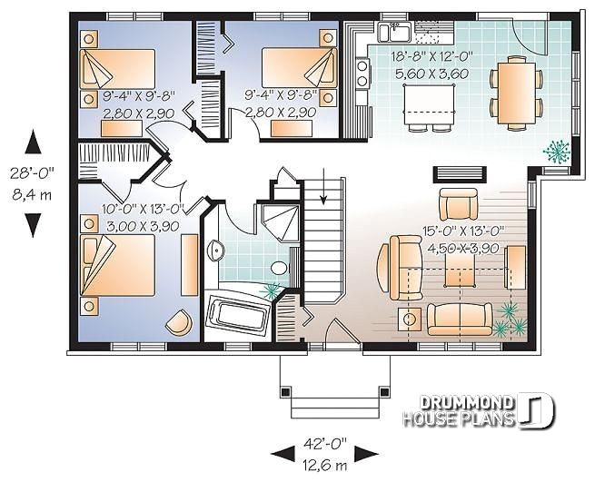 Starter Home Plans 3 Bedrooms House Plan W3107 Detail From Drummondhouseplans Com