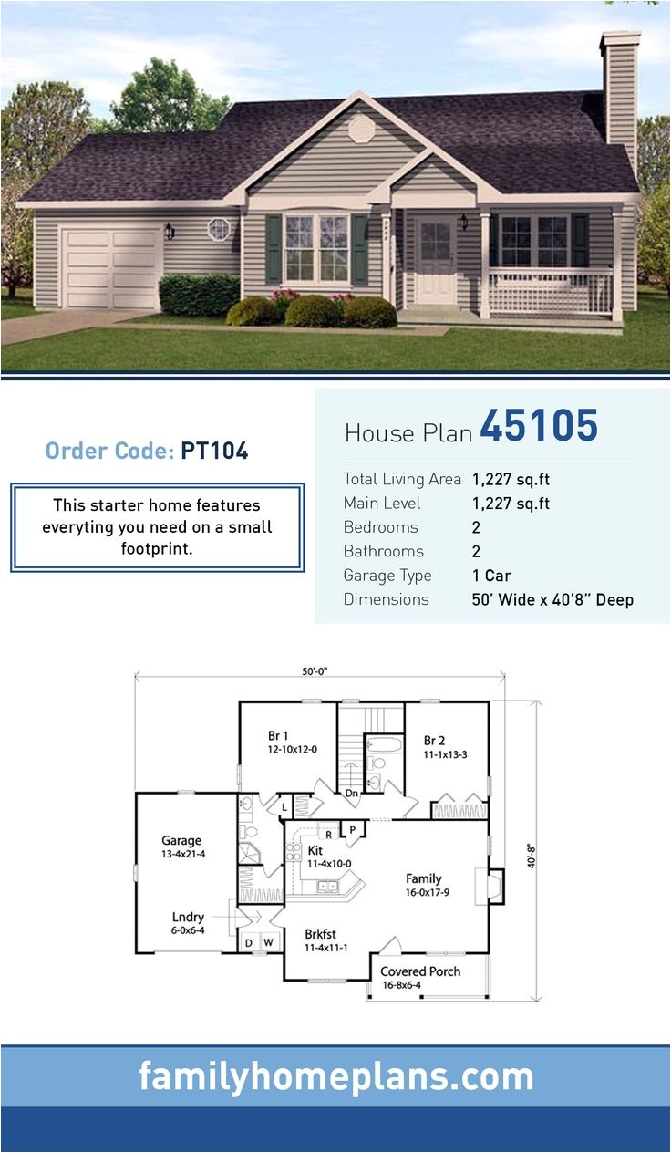 Starter Home Plans 3 Bedrooms Starter Home Plan 45105 total Living area 1 227 Sq Ft
