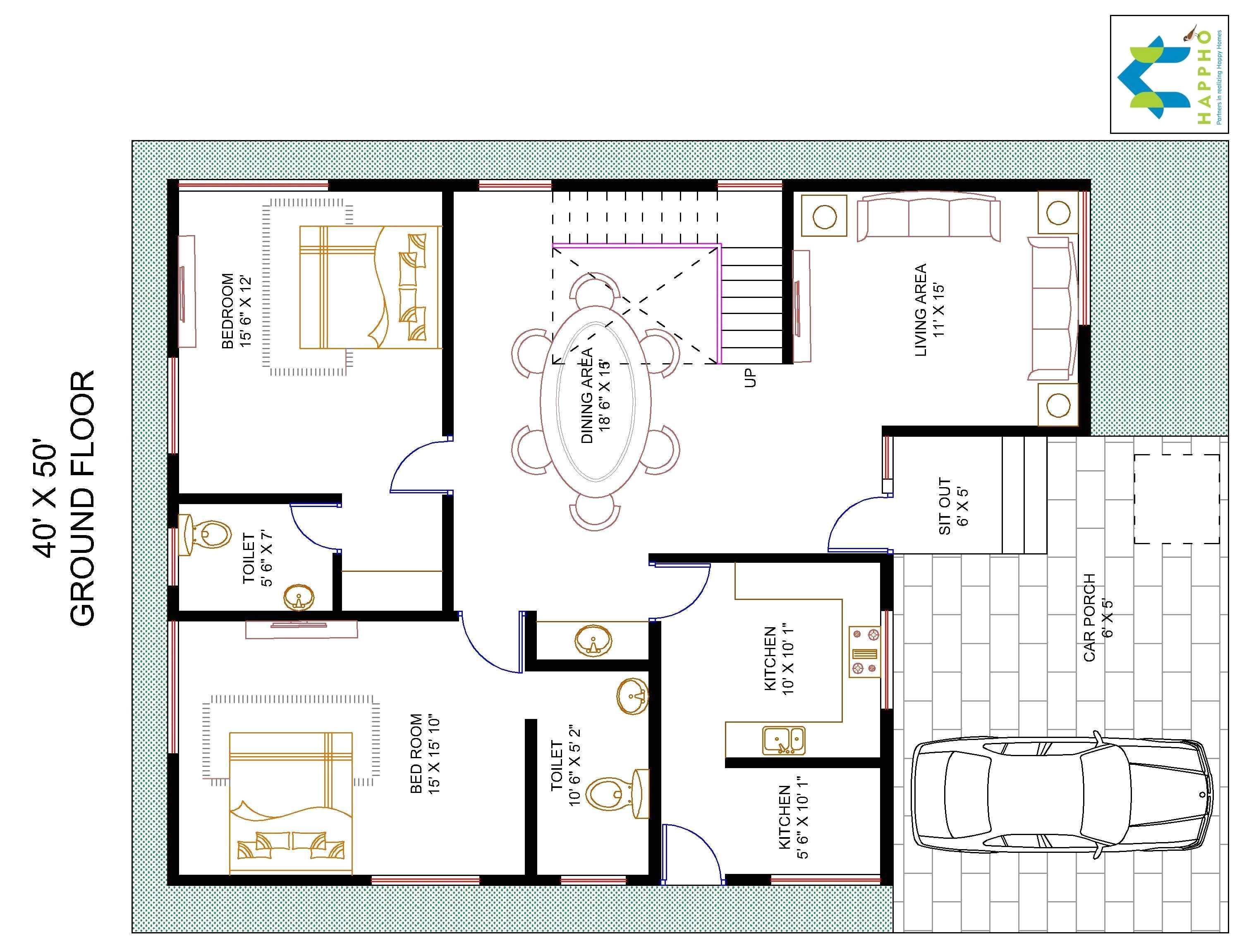 Duplex House Plans 40×50 Site House Plans for 40 X 50 Site Escortsea