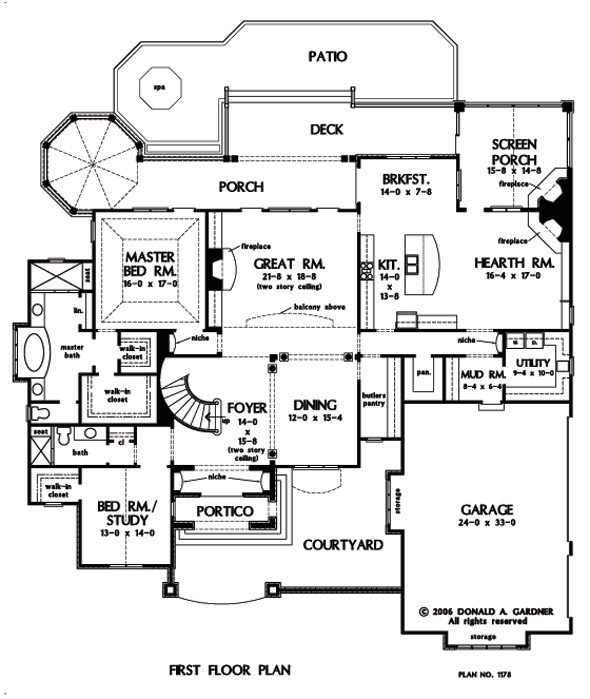 House Plans with Big Kitchens and Hearth Rooms First Floor Plan Of the Carrera House Plan Number 1178 House Plans with Big Kitchens and Hearth Rooms First Floor Plan Of the Carrera House Plan Number 1178