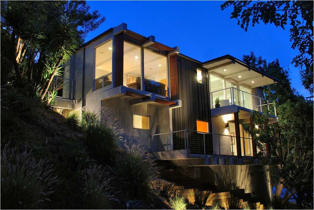 Modern Hillside Home Plans Contemporary Hillside Homes Design Night Lighting Modern Hillside Home Plans Contemporary Hillside Homes Design Night Lighting
