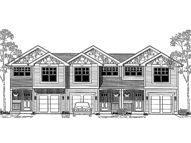 Multi Family House Plans Narrow Lot Narrow Lot Triplex with Front Loading Garages Hwbdo66518