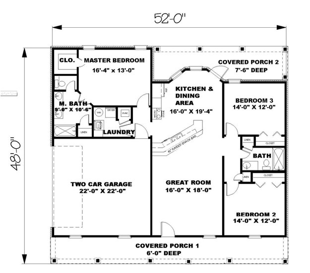 1500 Sq Ft House Plans 3 Bedrooms Ranch Plan 1 500 Square Feet 3 Bedrooms 2 Bathrooms