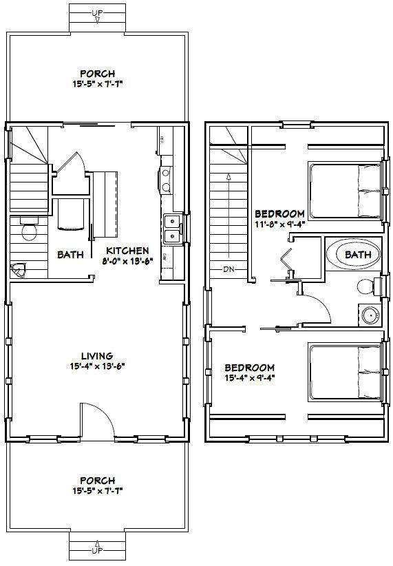 16×28 House Plans 16×28 Tiny House 2 Bedroom Pdf Floor Plan 810 16×28 House Plans 16×28 Tiny House 2 Bedroom Pdf Floor Plan 810