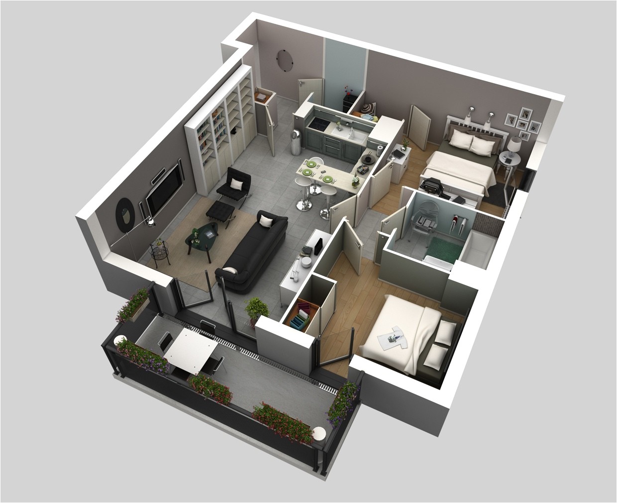 2 Bedroom Floor Plans Home 50 3d Floor Plans Lay Out Designs for 2 Bedroom House or