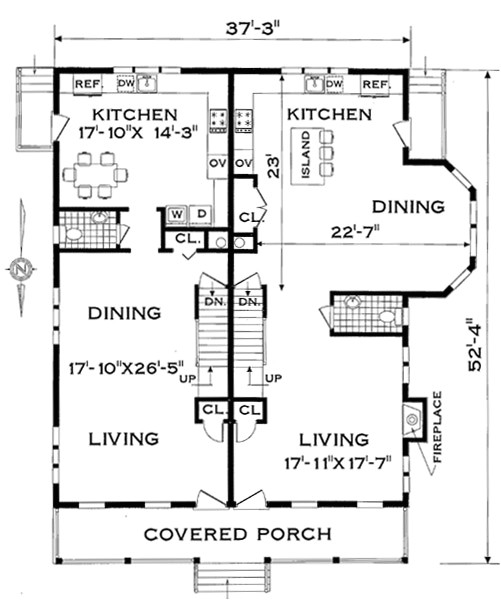 2 Family House Plans Narrow Lot Three Bedroom Duplex Home Design