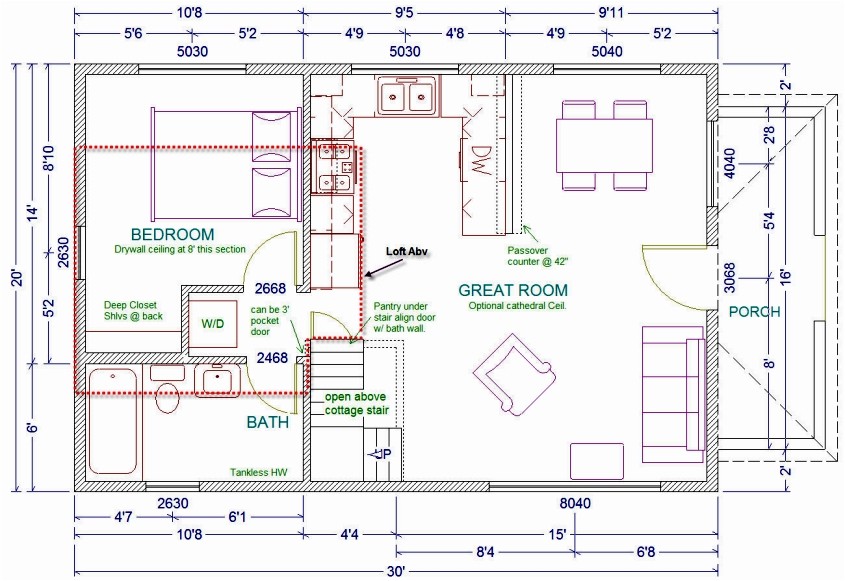 20×40 House Plans with Loft 20 39 Wide 1 1 2 Story Cottage W Loft 20×40 House Plans with Loft 20 39 Wide 1 1 2 Story Cottage W Loft
