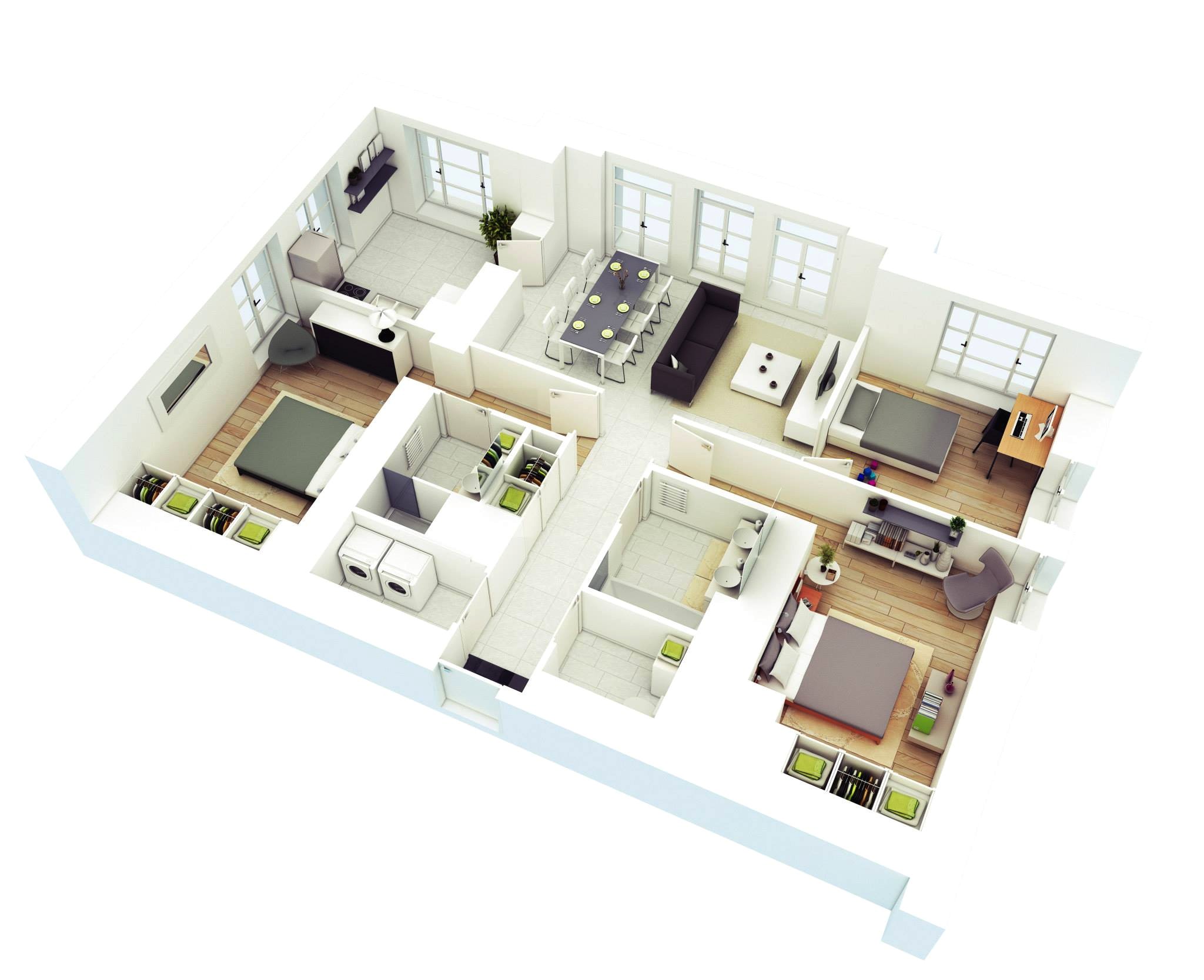 3d Plan Home Design 25 More 3 Bedroom 3d Floor Plans