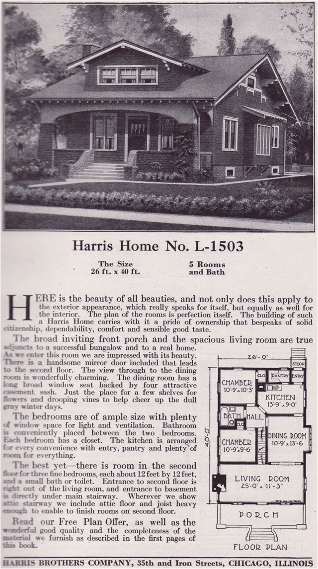 Harris Home Plans Website 1918 Harris Bros Co Kit Home Catalog Plan L 1503 One