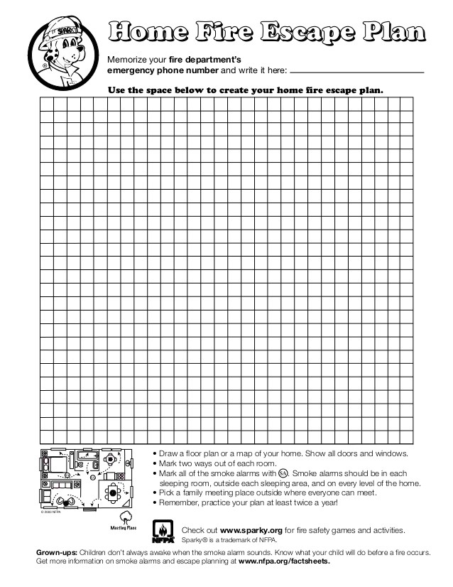 Home Fire Escape Plan Grid Sparky Fire Safety Escape Grid