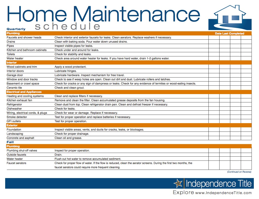 Home Service Plan Maintenance Schedule Template Excel Natural Buff Dog