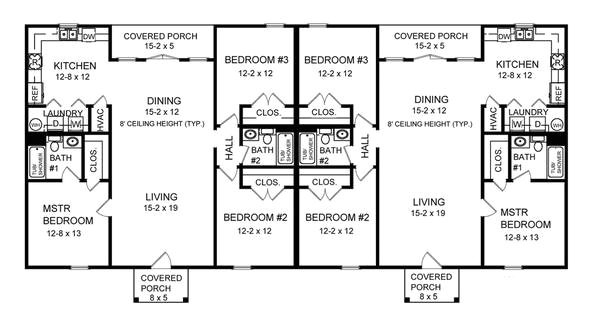 House Plans for Duplexes Three Bedroom Three Bedroom Duplex 7085 3 Bedrooms and 2 5 Baths the