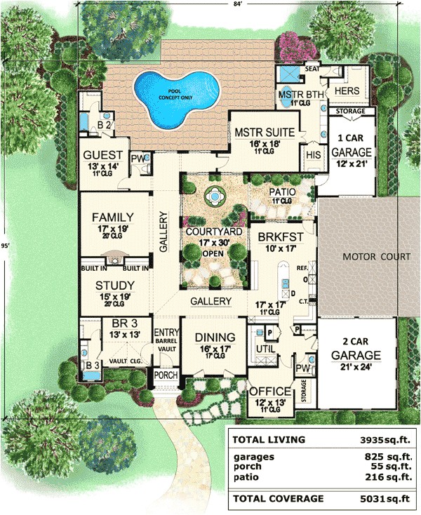 One Story House Plans with Center Courtyard Plan W36118tx Central Courtyard Dream Home E