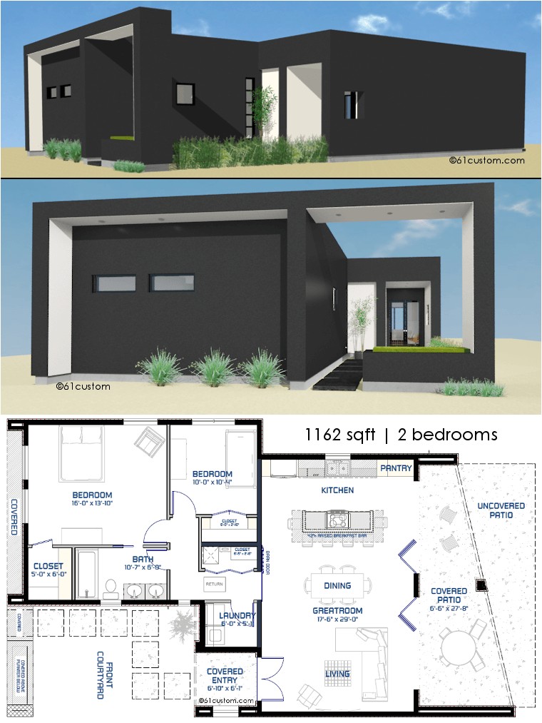 Small Modern Home Floor Plans Small Front Courtyard House Plan 61custom Modern House