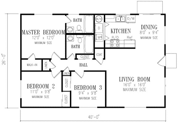 1040 Square Foot House Plans Ranch Style House Plan 3 Beds 2 Baths 1040 Sq Ft Plan 1 148