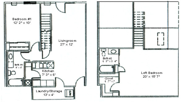 2 Bedroom 2 Bath with Loft House Plans Floor Plan Two Bedroom Loft Woodsview Apartments