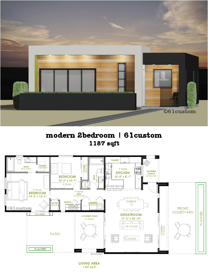 2 Bedroom Modern Home Plans Modern 2 Bedroom House Plan 61custom Contemporary