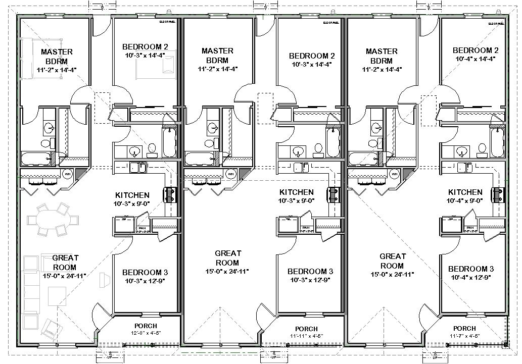 2 Unit Home Plans Triplex House Plans 1 387 S F Ea Unit 3 Beds 2 Ba 2 Unit Home Plans Triplex House Plans 1 387 S F Ea Unit 3 Beds 2 Ba