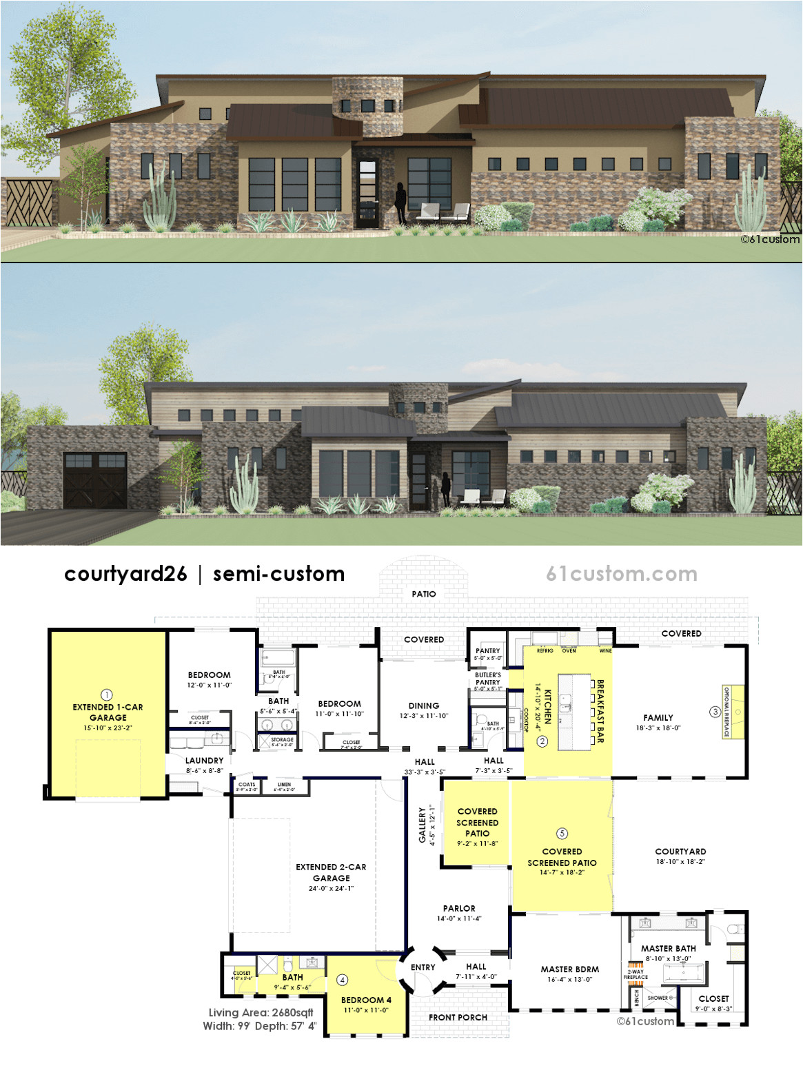 Courtyard Homes Plans Contemporary Side Courtyard House Plan 61custom