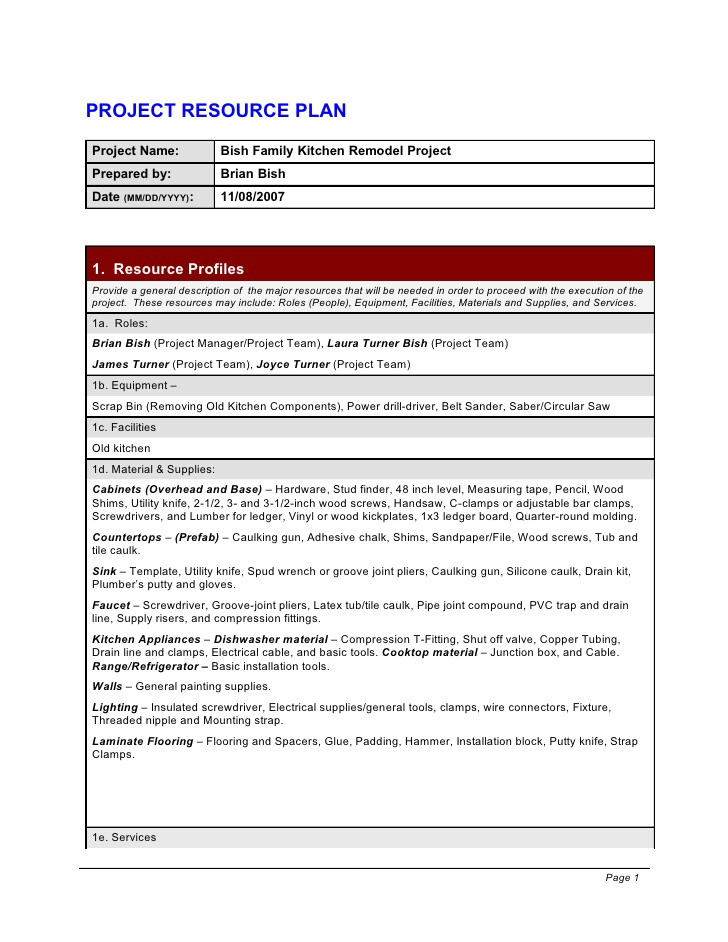 Home Remodeling Project Plan Template Kitchen Remodel Resource Plan1