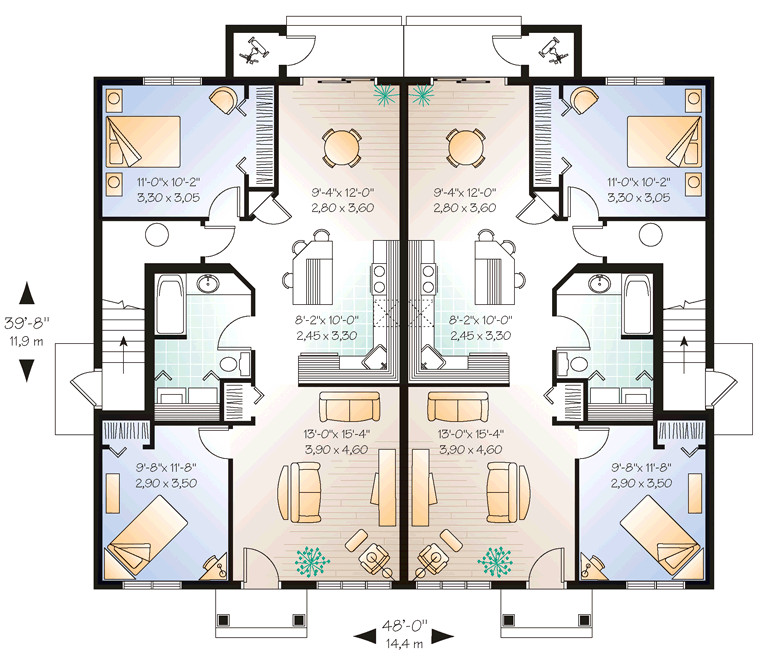 Multi Family Home Floor Plans Multi Family Plan 64825 at Familyhomeplans Com Multi Family Home Floor Plans Multi Family Plan 64825 at Familyhomeplans Com