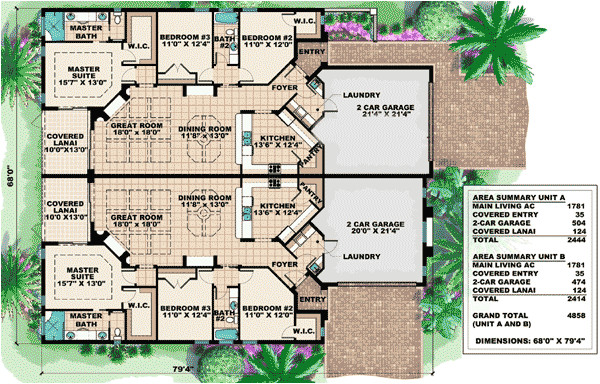 My Family House Plans Mediterranean Multi Family House Plan 66174gw