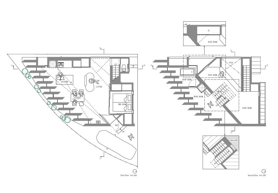 Triangular House Floor Plans Triangular House with One Room and Mezzanines