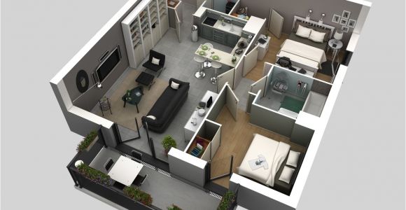 2 Bedroom Floor Plans Home 50 3d Floor Plans Lay Out Designs for 2 Bedroom House or