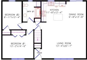 28×40 Two Bedroom House Plans Floor Plan