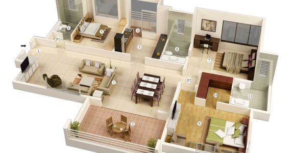 3d Plan Home Design 3 Bedroom House Plans 3d Design 7 House Design Ideas