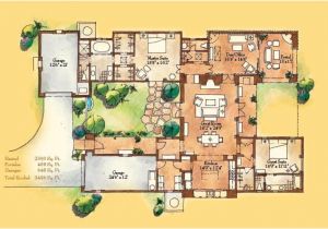 Adobe Home Plans Designs Adobe Style Home with Courtyard Santa Fe Style Meets