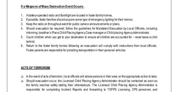 Emergency Disaster Plan for Family Child Care Homes Disaster Emergency Plan Template for Families